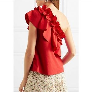 SALONI Esme One Shoulder ruffle blouse red 4 XS
